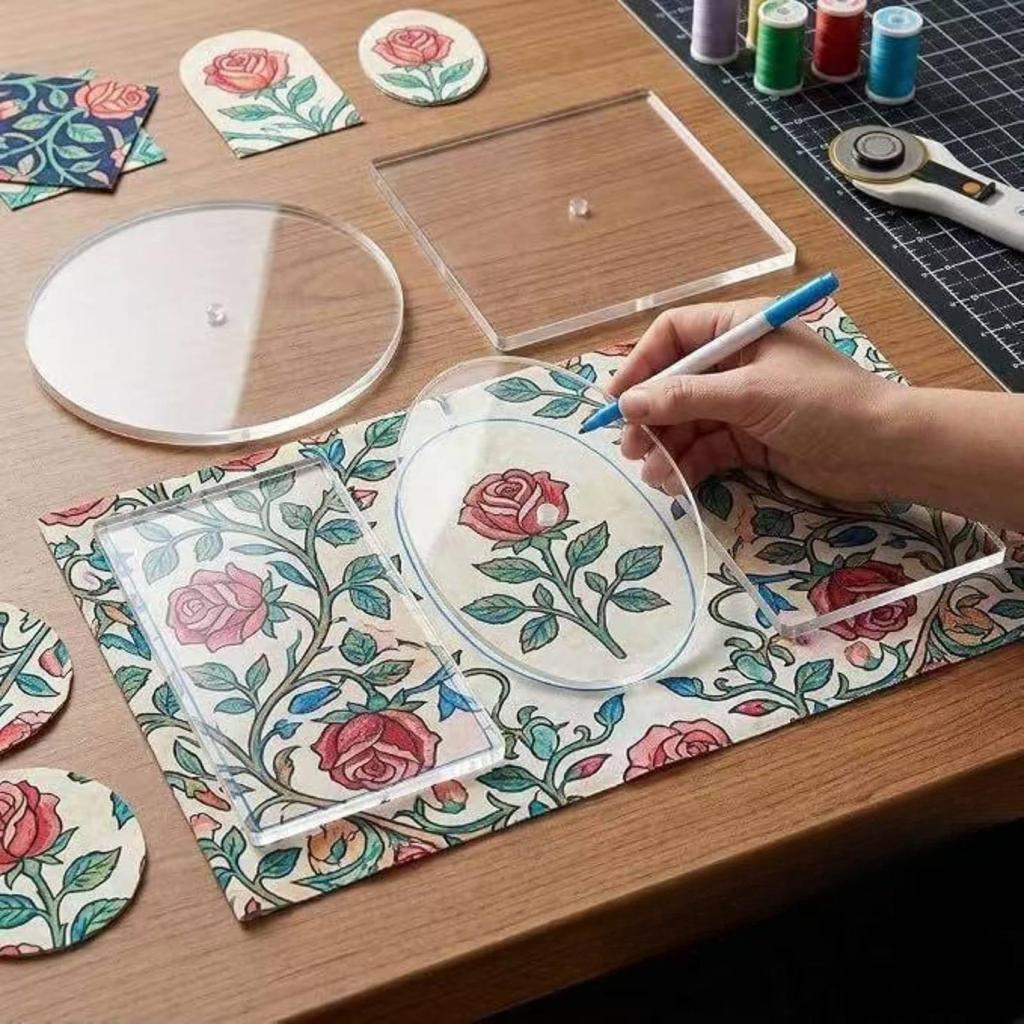5 Pieces Acrylic Needlepoint Template Clear Tracing with Center Hole Transparent Stencil