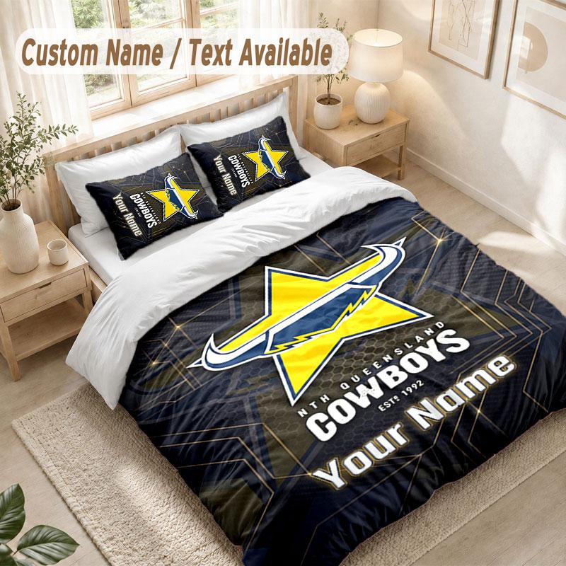 Custom Name Bedding Set 3 PiecesNorth Queensland Cowboys Print Duvet Cover + 2 Pillowcases Soft Bed Decor