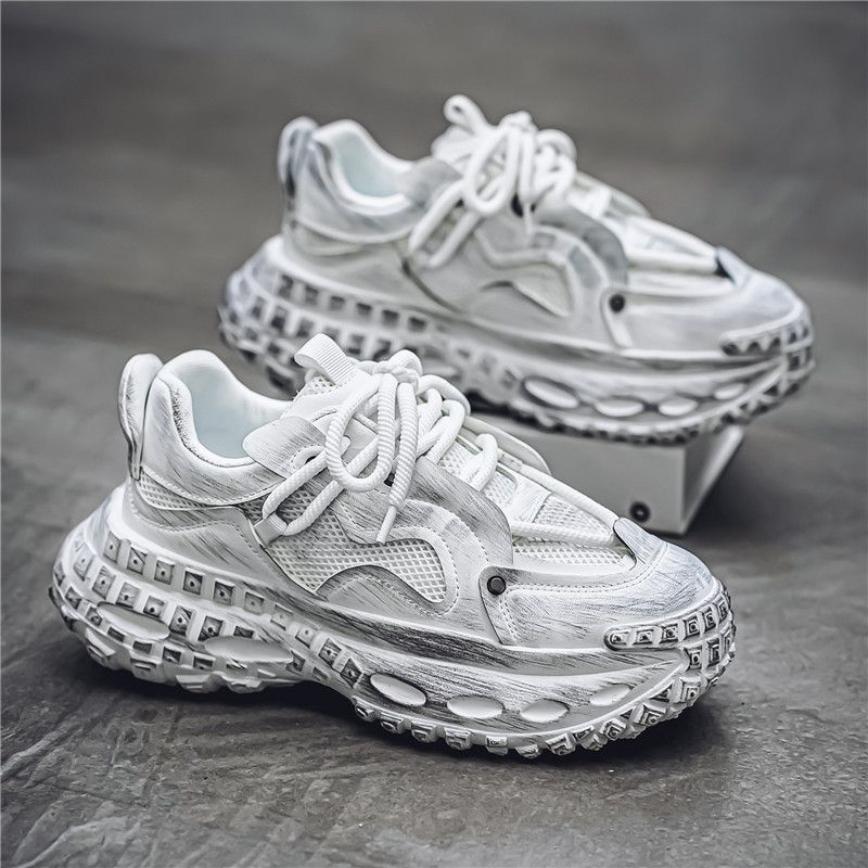 

Мужская обувь 2024 года, осень, новая корейская версия, толстая подошва, усиленная и старая, персонализированная спортивная и повседневная обувь, дышащая, универсальная, папина обувь 39