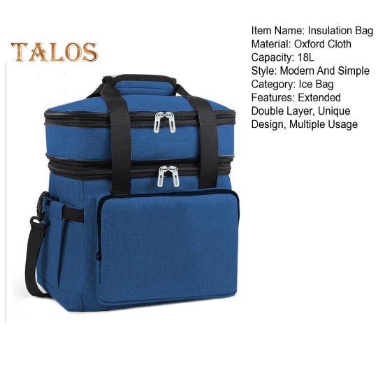 Insulated Lunch Bag 18L Double Deck Large Reusable Lunch Box Leakproof Expandable Tote Cooler Bag with Multi-Function Pocket for Work Adult Picnic