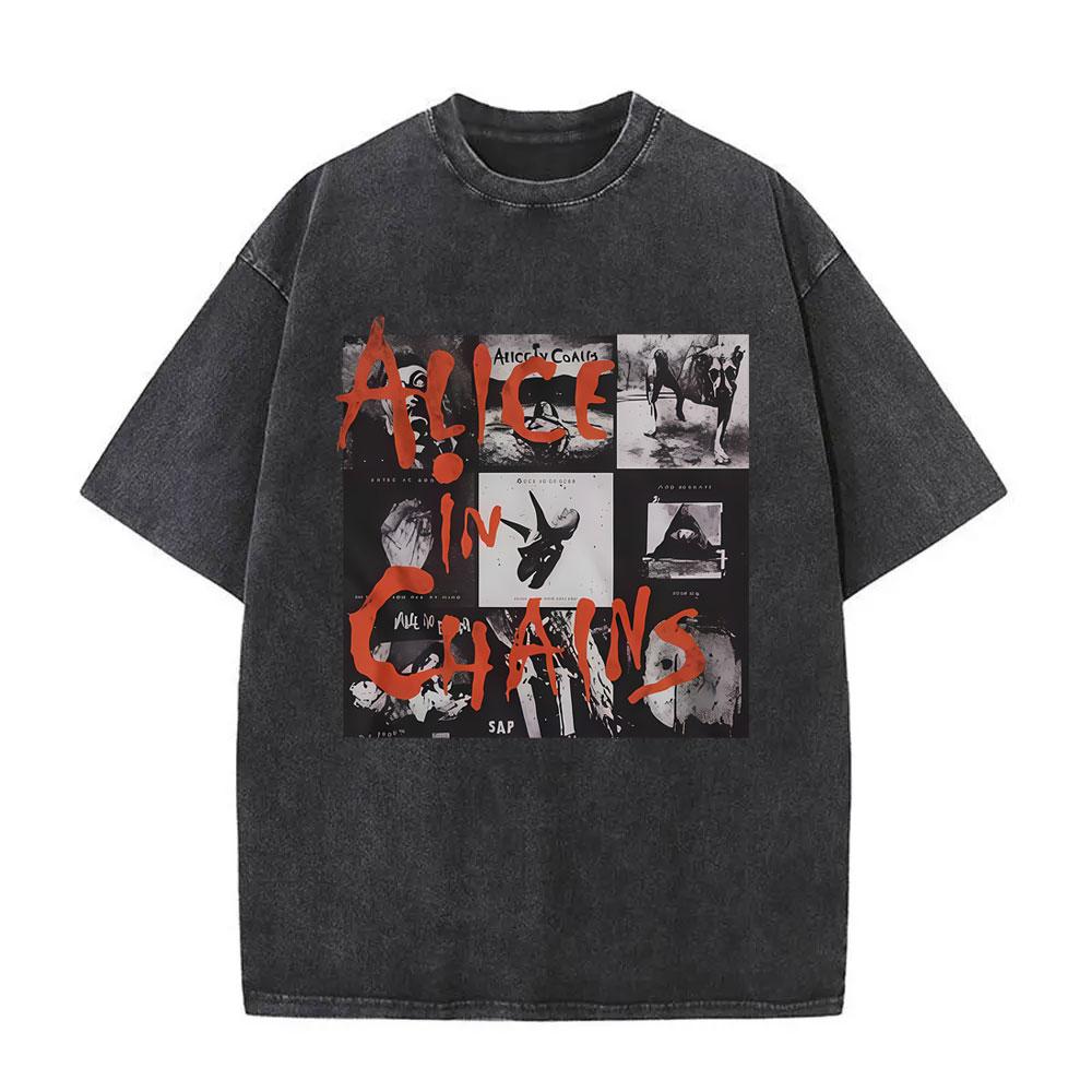 Washed Vintage Rock Band Alice In Chains Album Cover Graphic Print T-shirt Men's Women Gothic Punk Oversized T Shirts