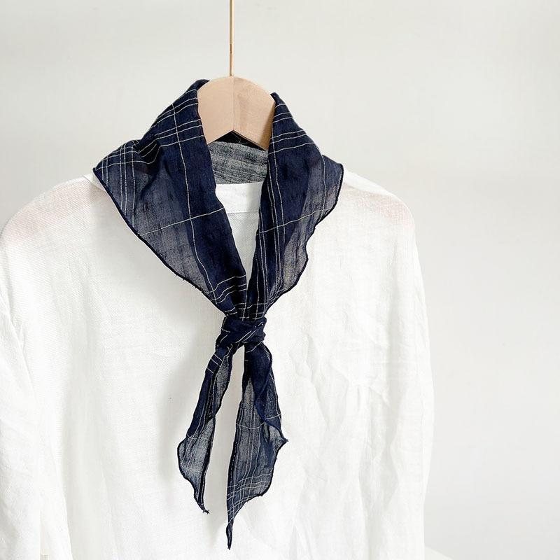 New Triangular Scarf For Women Summer Fashion Neckerchief Cotton Linen Plaid Light Headscarf