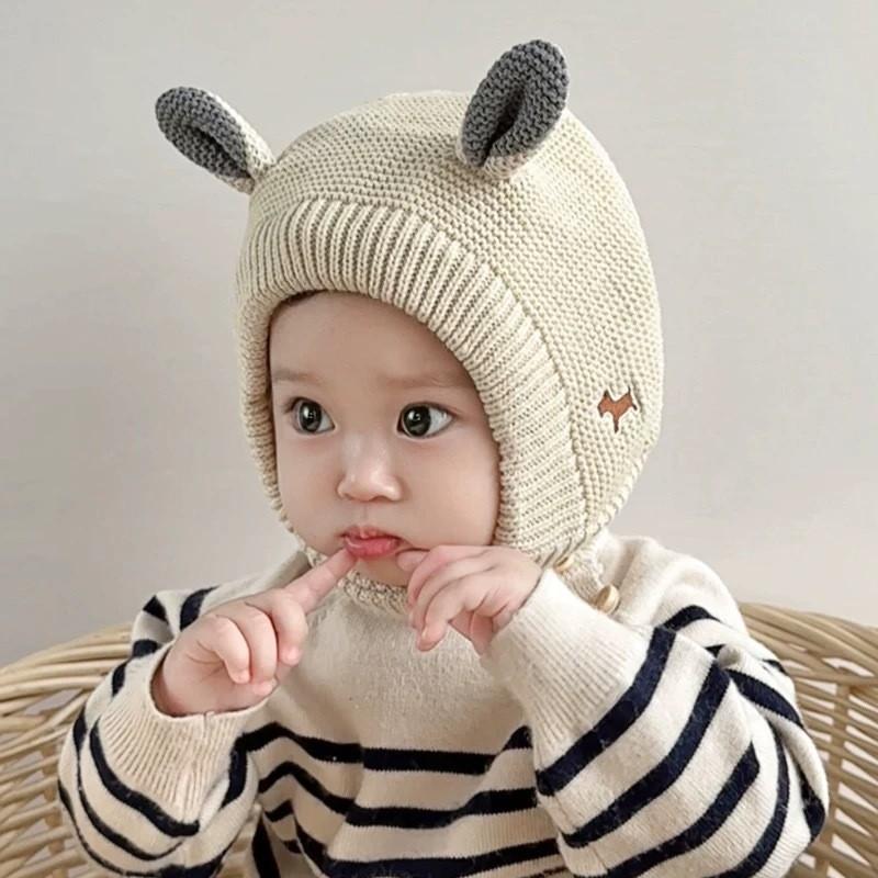 Baby Kids Knit Hat With Cute Dog And Bear Ears For Winter Warmth And Windproof Protection