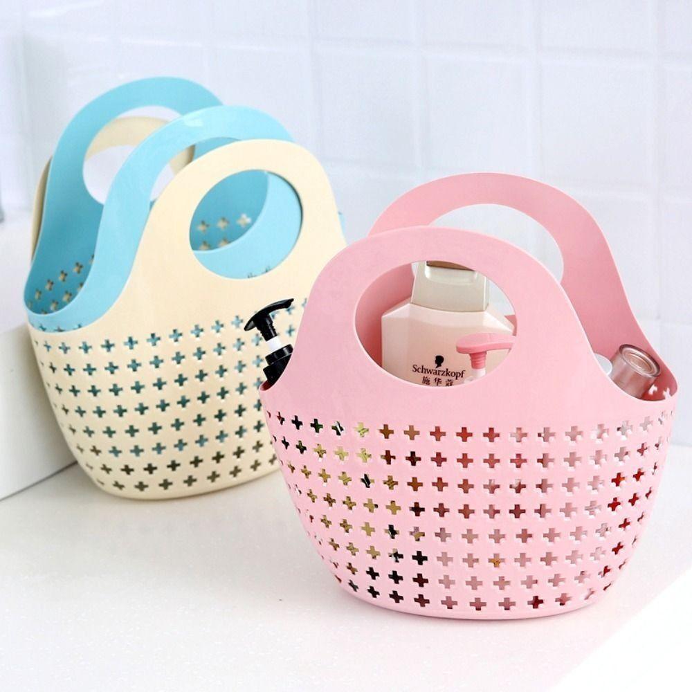 Plastic Bath Basket Handheld Shower Basket Portable Laundry Basket Bathroom