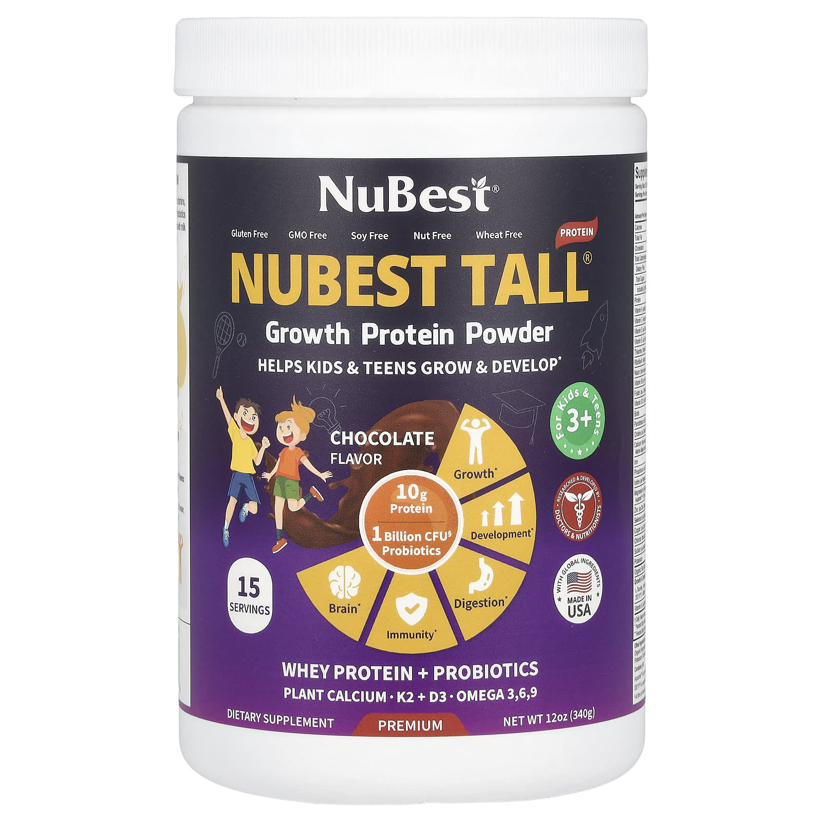 

Nubest Tall®, Growth Protein Powder, For Children and Teens 3+, Chocolate Flavor, 340G (12Oz)