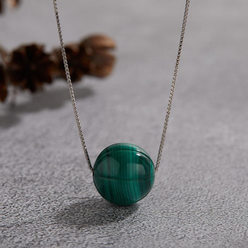Niche Design S925 Sterling Silver Natural Malachite Colored Treasure Necklace Feminine Simple Temperament Various Pendant Earrings