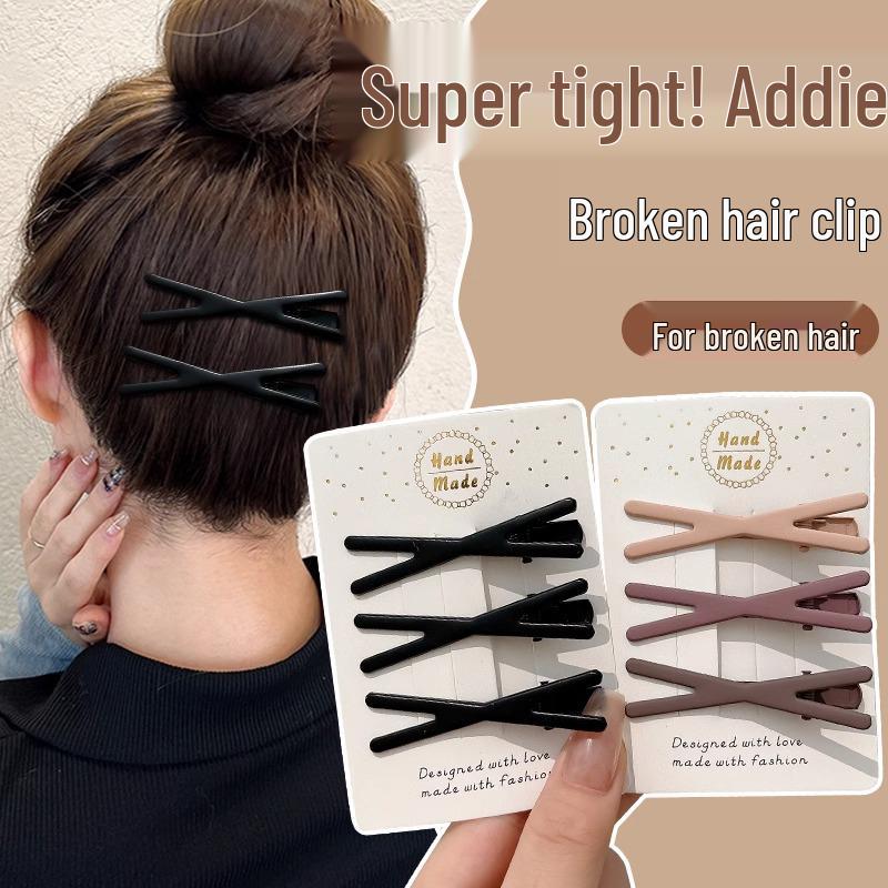 Elegant Black Metal Hair Clip for Women - Forehead, Bangs, Duckbill Style