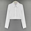 Korean White Cropped Slimming Long Sleeve Shirt for Women