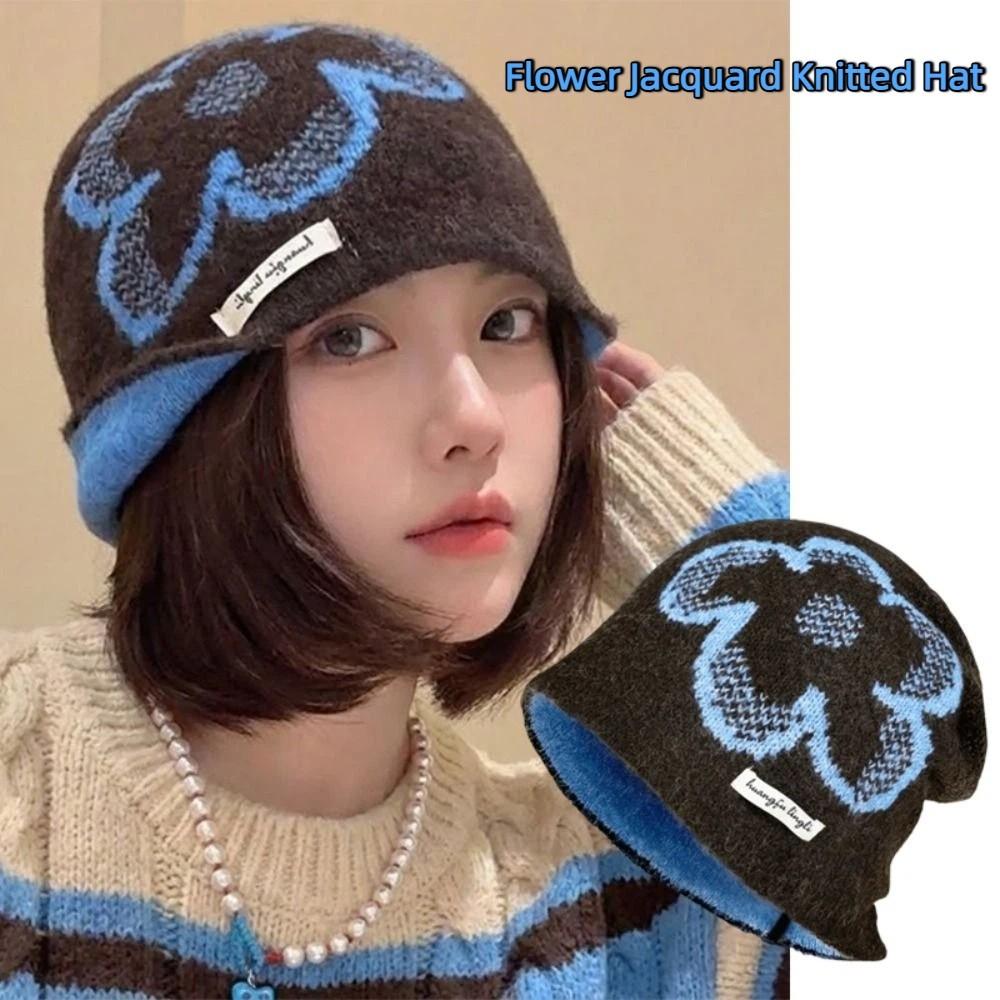 Warm Fair Isle Style Beanies Wool Printing Knit Cap Retro Ear Protection Hat  Autumn