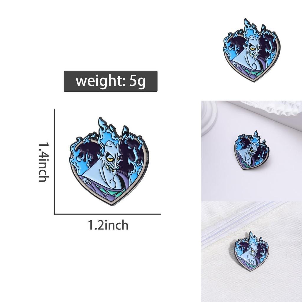 Adorable Cartoon Character Brooch Featuring Heart Shape And Blue Flame Aesthetic