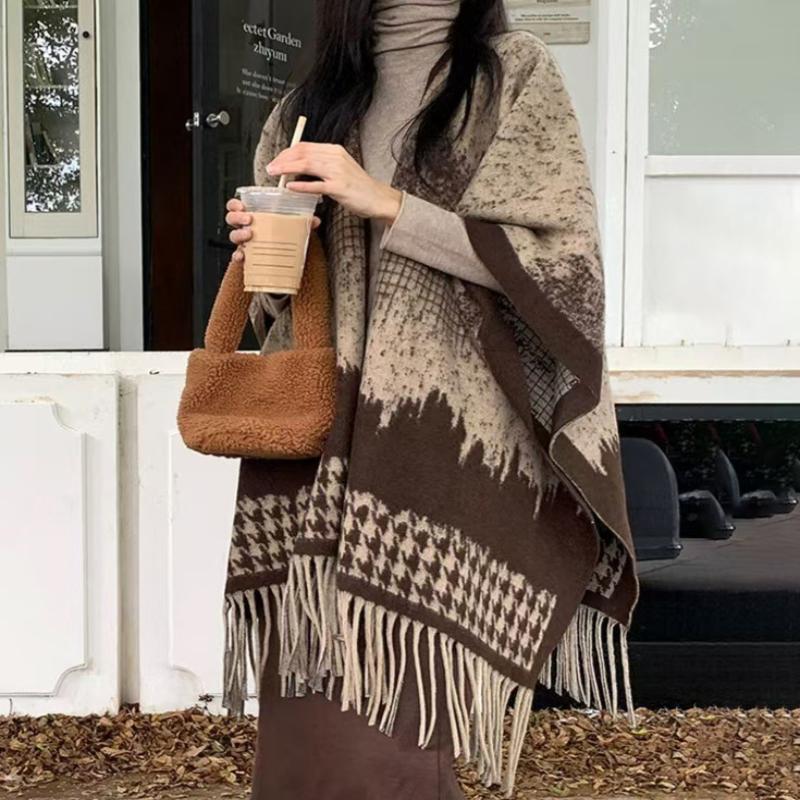 1Pieces Winter Women Poncho Warm Shawl Double Sided Designer Thickening Blanket Luxury Scarf Mountaineering Scarf