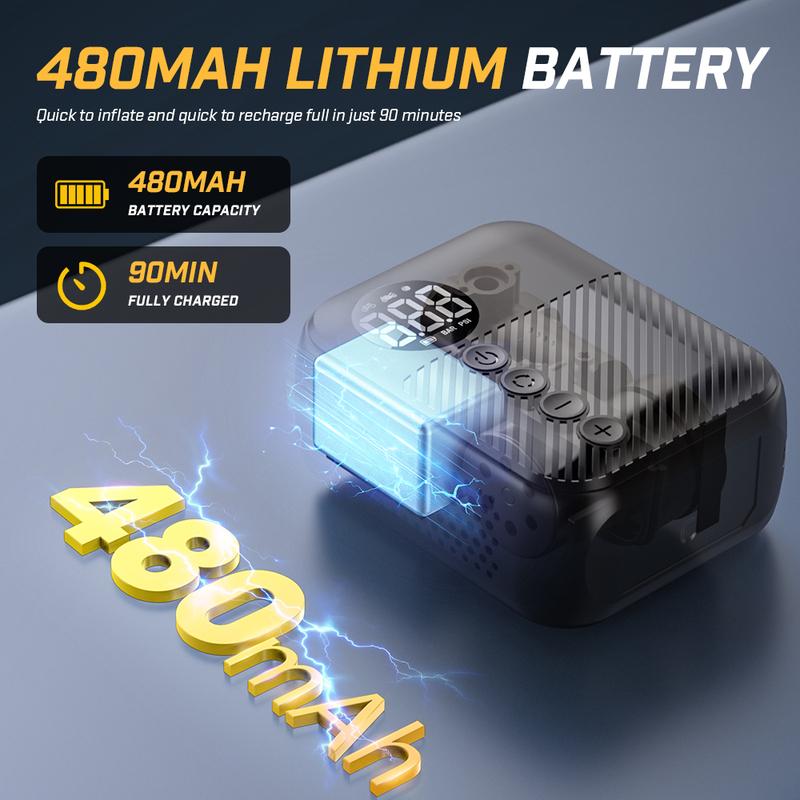 Carsun Mini Portable Electric Bicycle Pump Wireless Tire Inflator 150Psi Max 480Mah Battery with Display