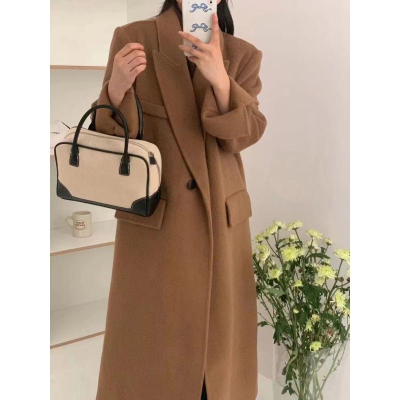 Hepburn Style Mixed Off-white Style New Winter Korean Style Loose Wool Coat Mid-length