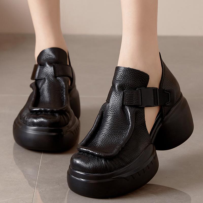 Fashion GKTINOO Retro Genuine Leather Thick Sole Platform Shoes Women 2025 Summer New Waterproof Comfort Round Toe Handmade Sandals