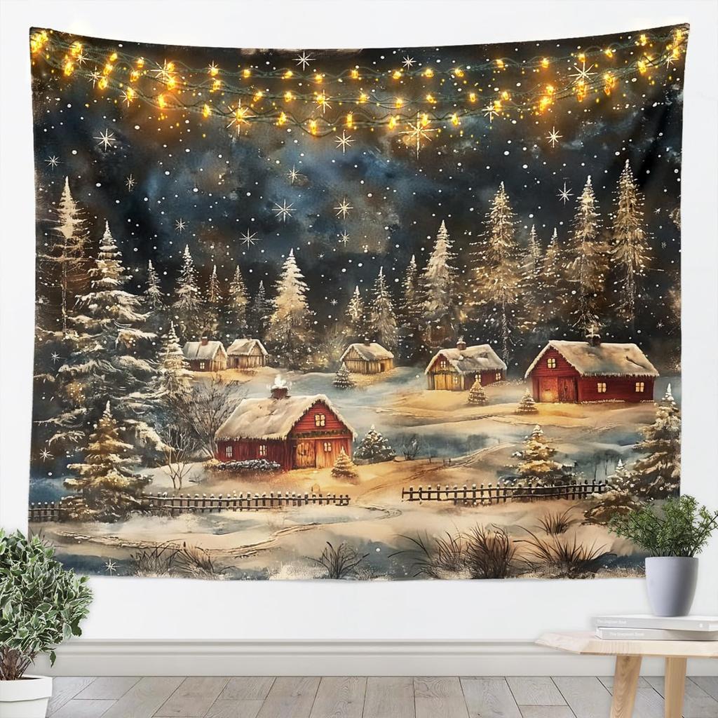 Weihnachtswandteppich Weihnachtsmann Schneeflocke Neujahrs-Hintergrund Wandbehang Dekoration Kamin Strümpfe Geschenke Hängendes Tuch