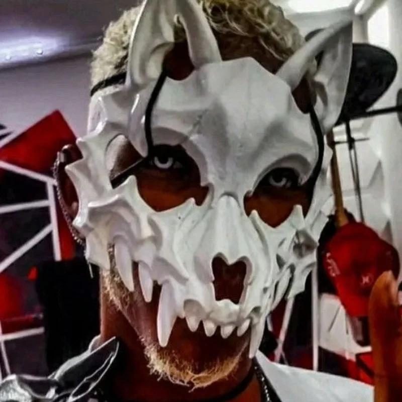 Maschera Teschio Festa Denti Lunghi Demone Scheletro Mezza Maschera Lupo Drago Tigre Maschera Houjuu Nue Cosplay Halloween Accessori Costume