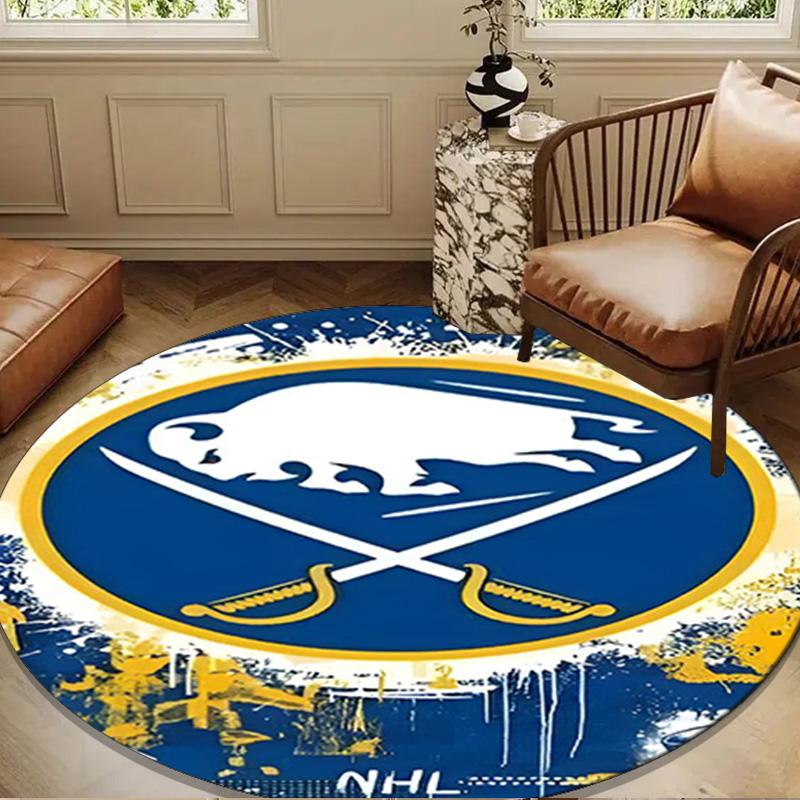 Buffalo Hockey Emblem Round Rug for Livingroom,Bedroom, Palyroom, Chair Rug, Area rug, Circle Carpet, Large Size Decor Fan Christmas gift