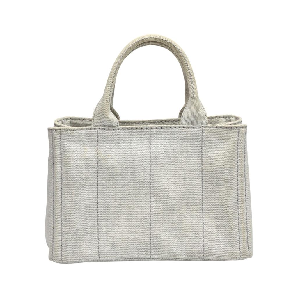 PRADA canvas Canapa Tote Bag denim Bianco Women 1BG439 Used
