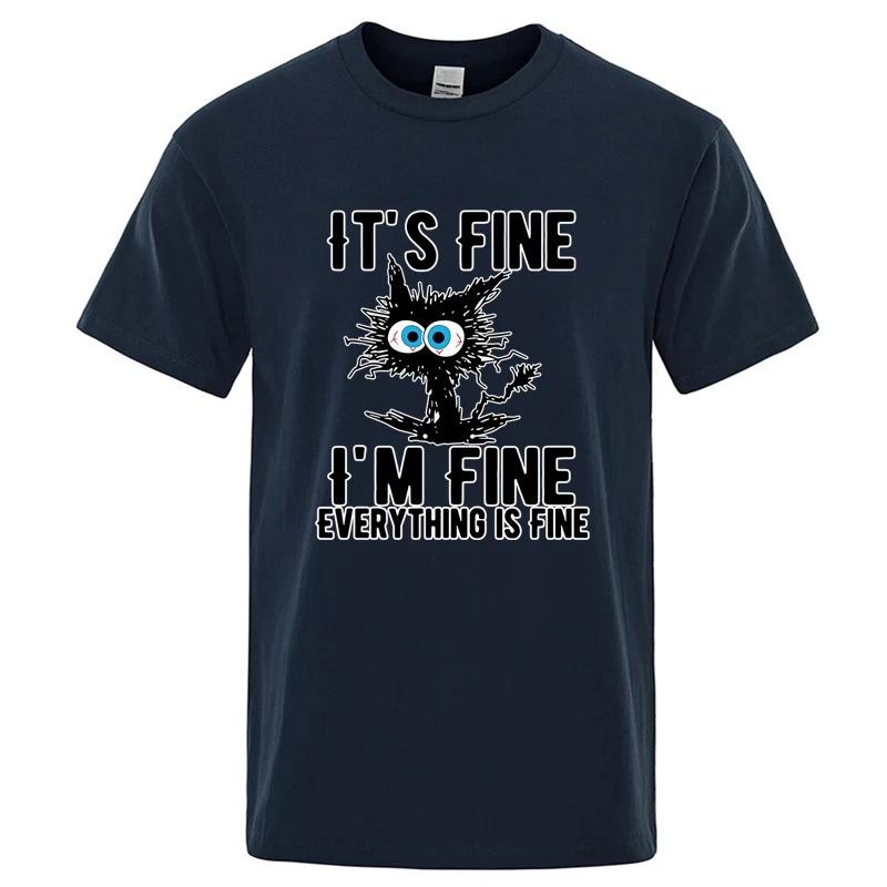 Men's High Quality T-shirt 100% Cotton Funny Cool Cat Printed T-shirt Casual Men's Short Sleeve T-shirt for Men T-Shirt Male Top