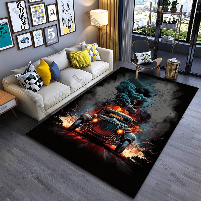 Fiery chaos vintage car explosion carpet Yoga living room room decor children's crawling mat doormat area rug games mat