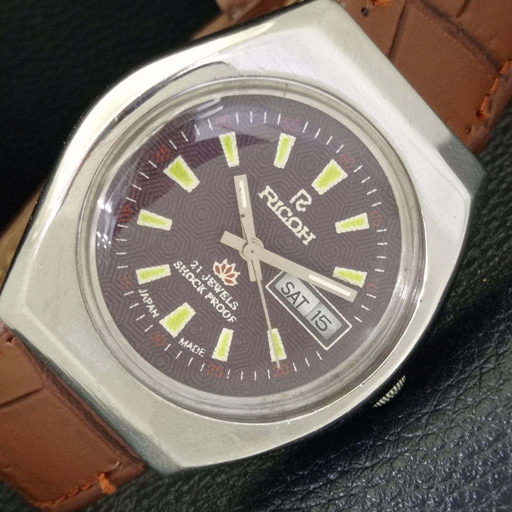 RICOH R31 AUTOMATIC VINTAGE JAPAN MENS BROWN COLOR DIAL WATCH a701930-5 R207-a701930