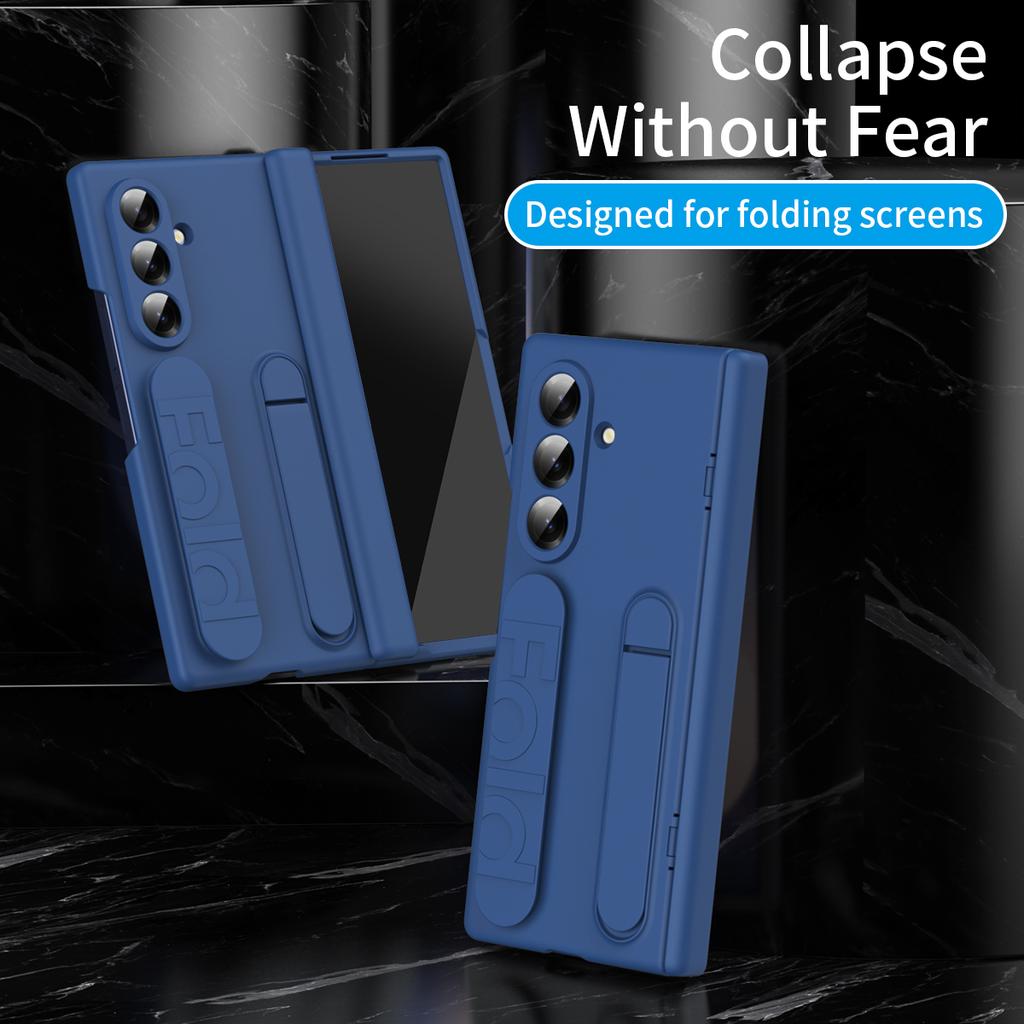 For Samsung Galaxy Z Fold7 5G Case with Tempered Glass Film Silicone Wristband Kickstand PC Phone Cover