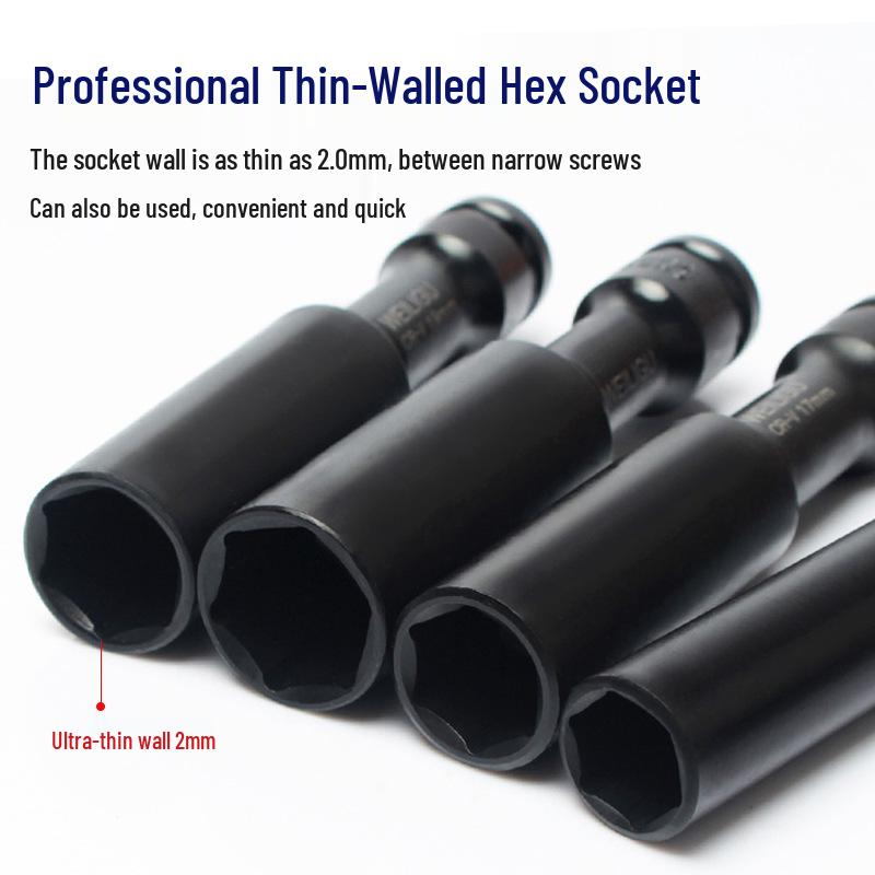 Ultra-Thin Long Thin-Wall Impact Socket Wrench for Motorcycle & Electric Vehicle Repair