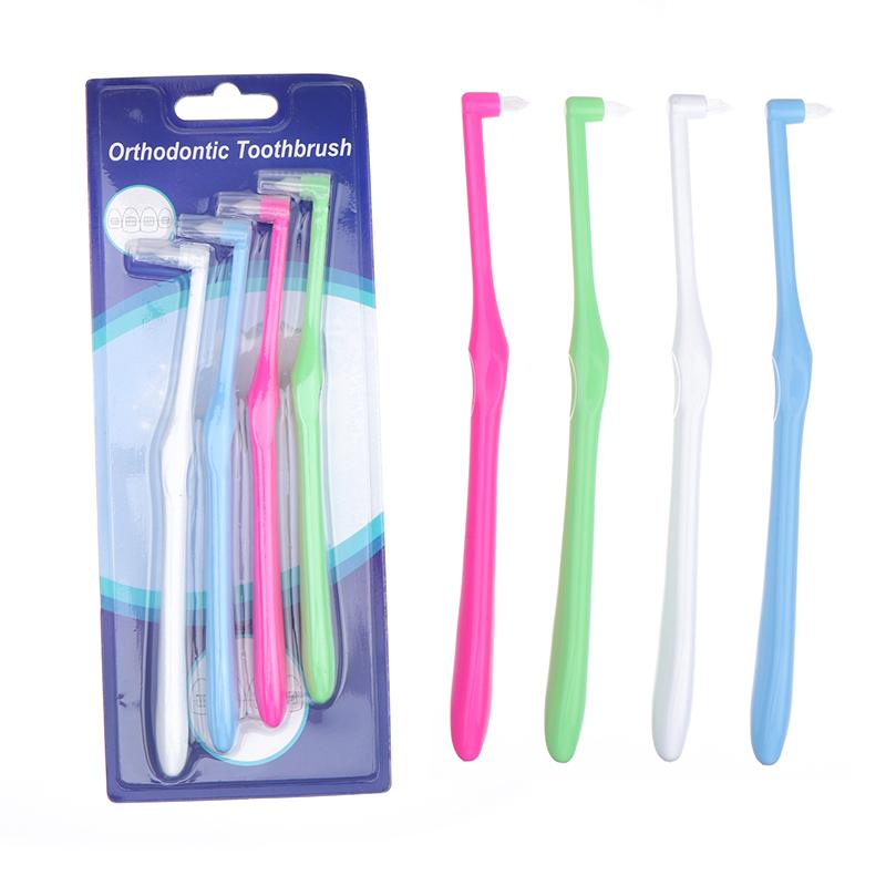 Lot de 4 brosses interdentaires orthodontiques à faisceau unique, souples, pour le nettoyage des dents, outil de soins bucco-dentaires, petite tête, implant capillaire souple pour adultes