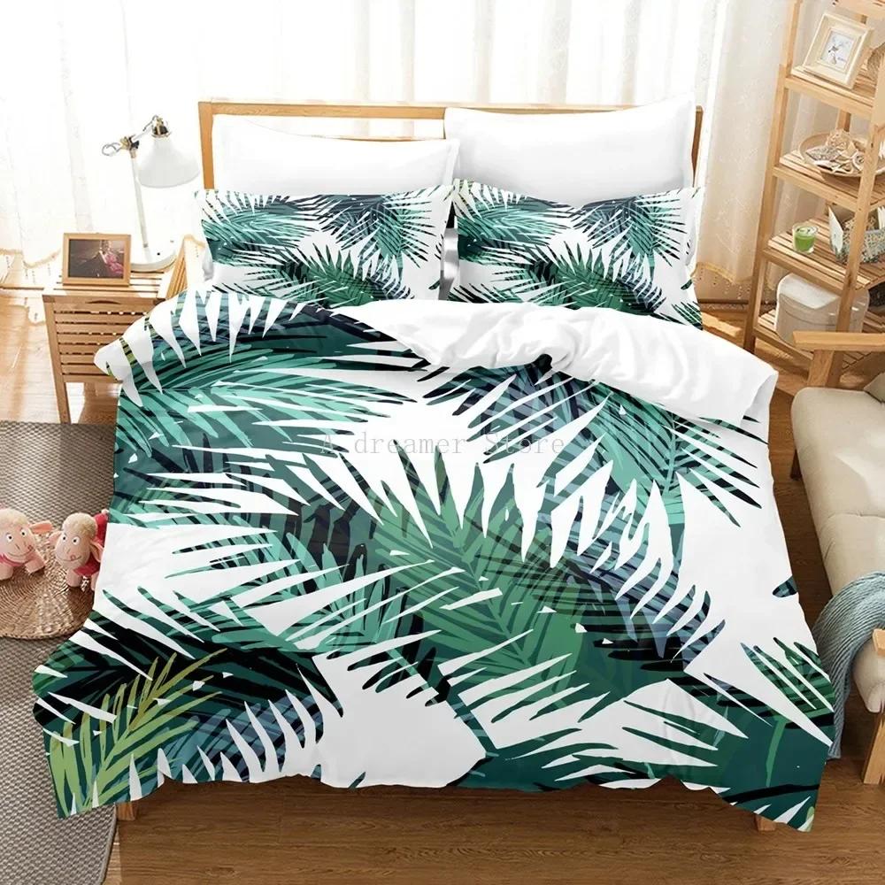 New 3D Green Palm Leave Fashion Comfortable Duvet Quilt Cover Pillowcase Bedding Set Children Bedroom Decoration Home Textile