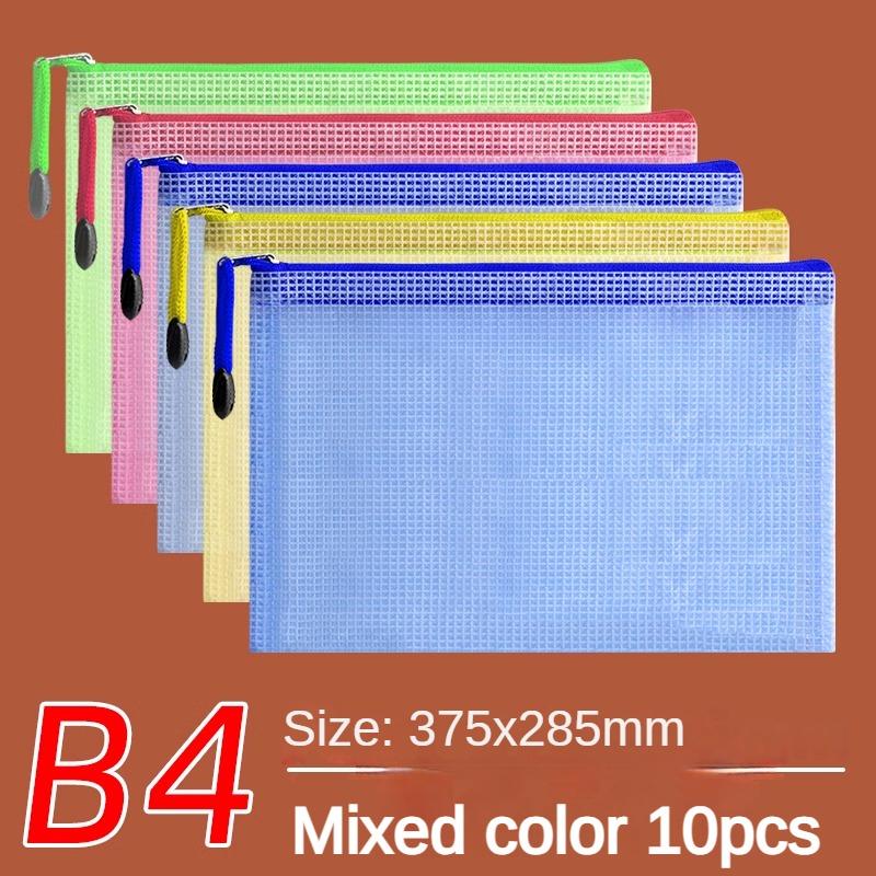 10 pezzi A4 File Bag Trasparente Mesh A5 Data Zipper Storage Bag B5 Student Test Paper Drawing Bag Office Waterproof Document Bag