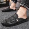 Fashion leather Mens Half Slippers Breathable Mens Casual Shoes Outdoor Men Loafers Lazy Shoes Flats Comfortable Male Sneakers
