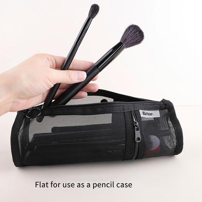 Sminkborstförvaringsväska i mesh för dubbel användning, bärbart borstfodral, enkel stor kapacitet, borsthållare, resefodral som kan stå upp