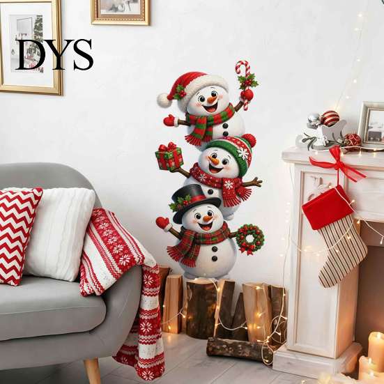 Festive Home Decoration 3D Christmas Wall Stickers, Self?Adhesive PVC Decals, Reindeer Santa Party Decorations Gingerbread Snowman Xmas Decor