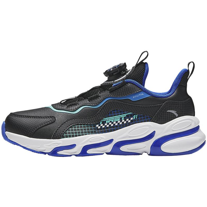 Anta Kids Synthetic Leather Fabric Trendy Lightweight Shock Absorbing Low Top Running Shoes Kids sneaker Black Blue Green A12435523N-2