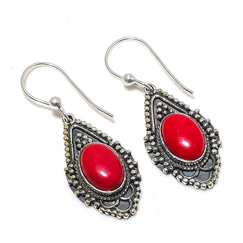 Natural Red Coral Gemstone Earrings, 925 Sterling Silver Earring, Handmade Boho Silver Jewelry Dangle Earrings, Wadding Gifts