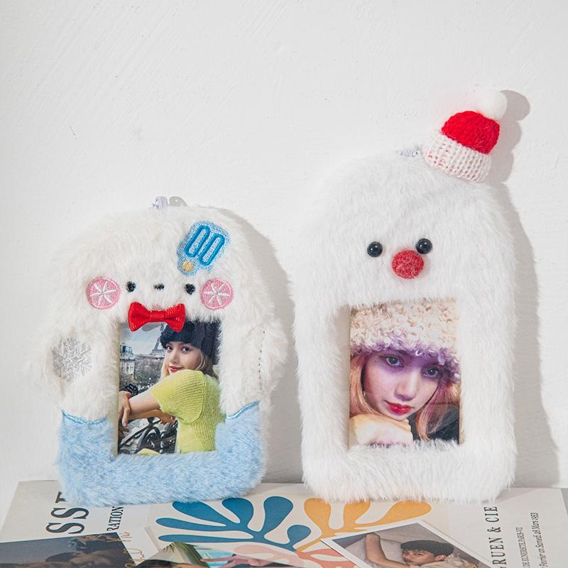 Christmas Photo Card Holder Plush Kawaii Kpop Idol Photo Display Pendant Student ID Card Protective Cover Keychain Xmas Gifts