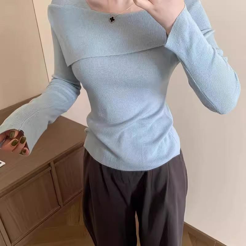 Gentle and Lazy Wind One-word Neck Sweater Bottoming Shirt Women's Spring Thin Age-reducing Long-sleeved Inner Top