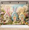 Spring Easter Cottage Colorful Egg Rabbit Photography Background Flower and Tree House Children's Birthday Decoration Backdrop