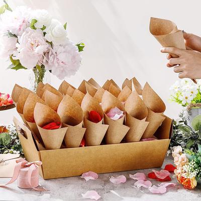 30Pcs Kraft Paper Wedding Confetti Wedding Decoration Kraft Paper Wedding Cones Rose Flower Confetti Tray Wedding Decor