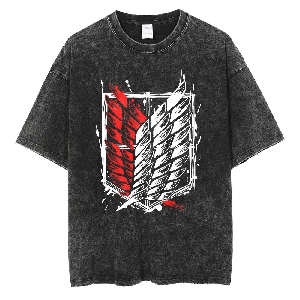 Hotblood Anima Attack on Titan Graphic Print TShirt Men Women Harajuku Vintage Washed Cotton Solf Summer New Tee Oversized Top