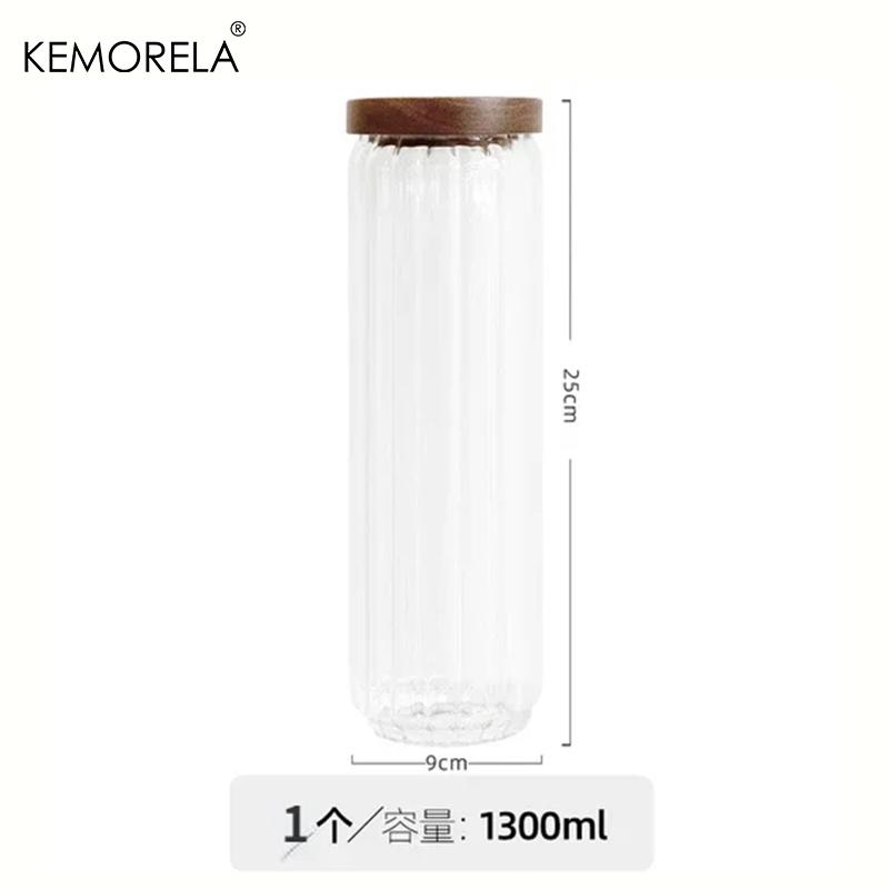 Glass Storage Jar With Acacia Wooden Cover Kitchen Snacks Tea Coffee Bean High Capacity High borosilicate Sealed Storage Bottles
