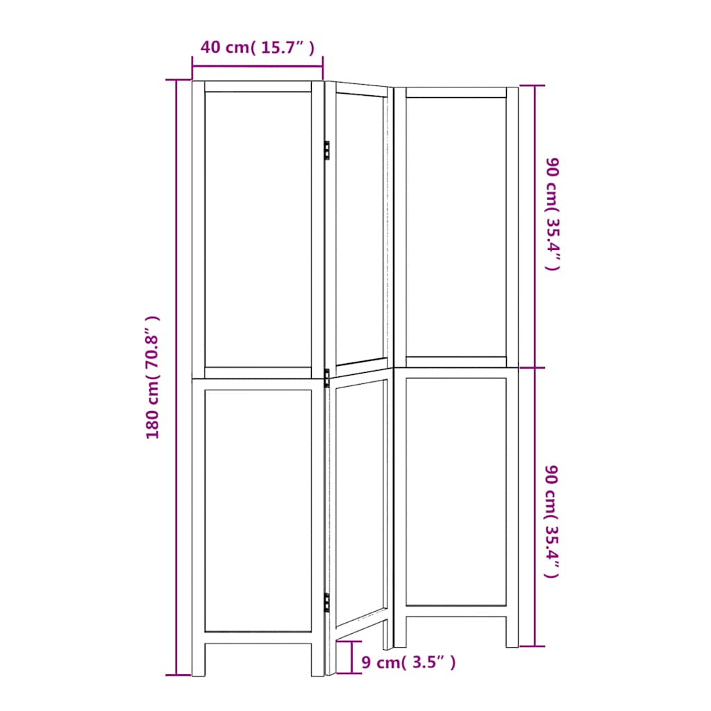 3 Piece Room Divider White Solid Paulownia Wood