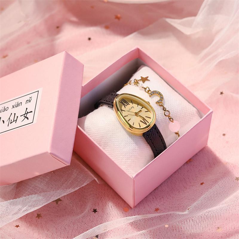Nordic Style Women's Leather Watch Women's Retro Temperament Design Senior Sense Student Niche French Light Luxury Oval