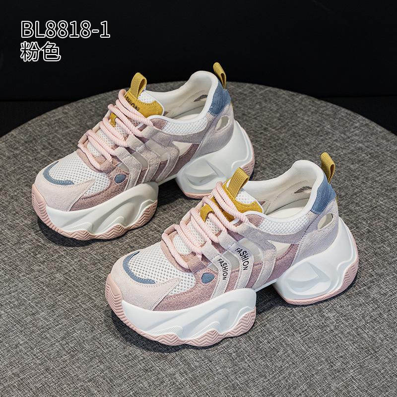Hollow Daddy shoes summer new leather mesh breathable thick sole small casual shoes