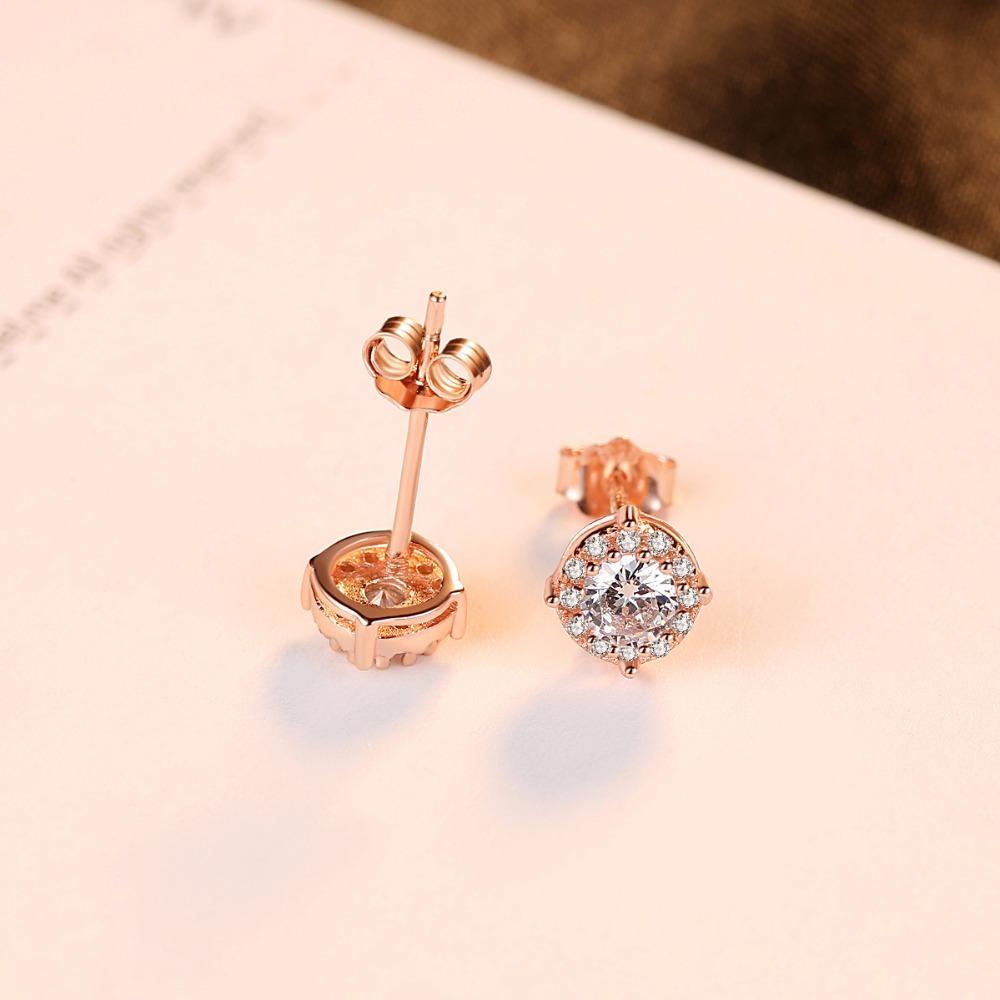 CZCITY High-quality Shiny Circle Elegant CZ Crystal & Fine 925 Silver Stud Earring for Women Engagement Gift Party