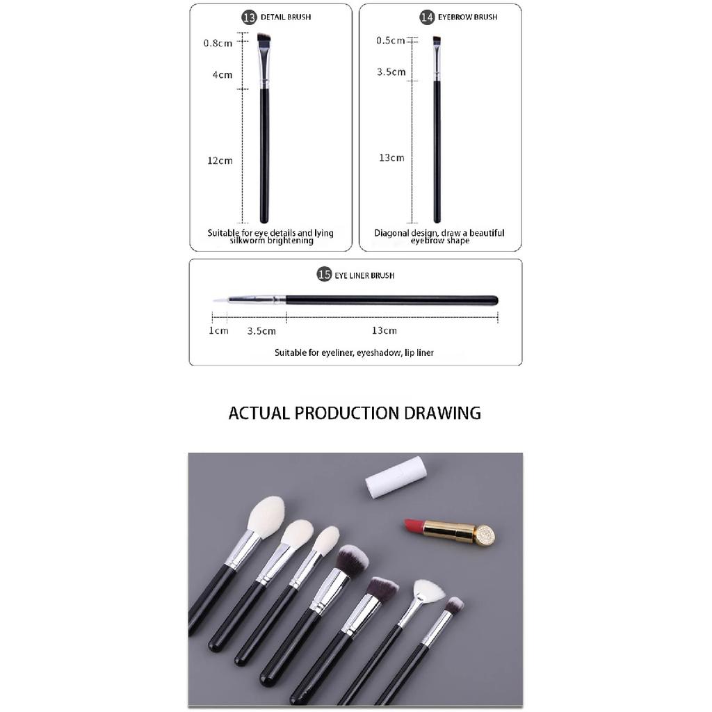 15 Pcs Makeup Brush Set Cosmetic Brushes Makeup Brushes Goat Hair for Eyebrow Eyeshadow Foundation Travel Portable with Pouch