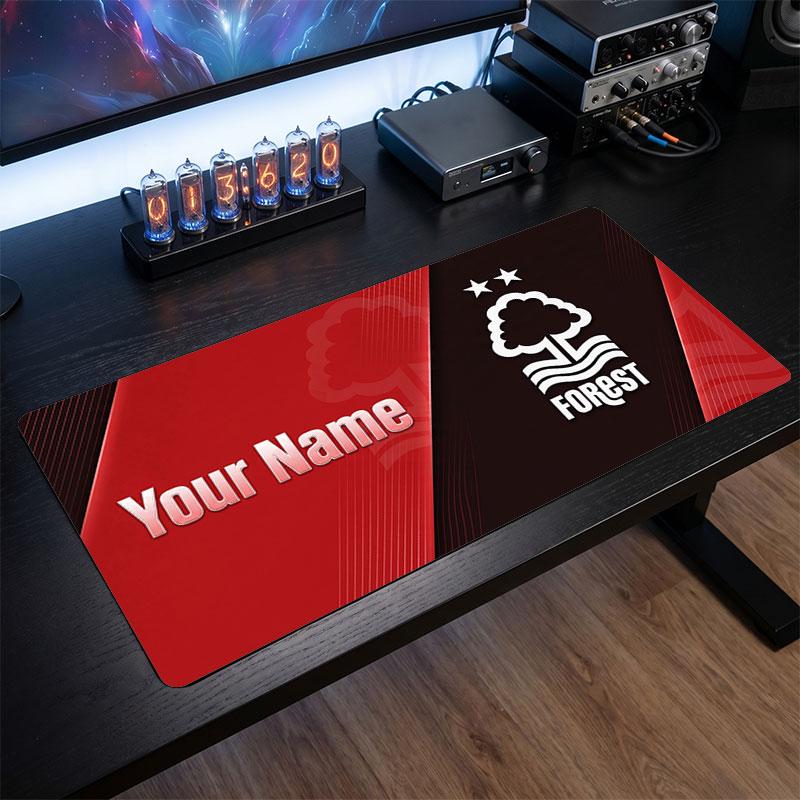 Nottingham Forest Custom Large Mouse Pad, Personalized Name Text Print, Football Logo Non‑Slip Desk Mat Gaming Gift