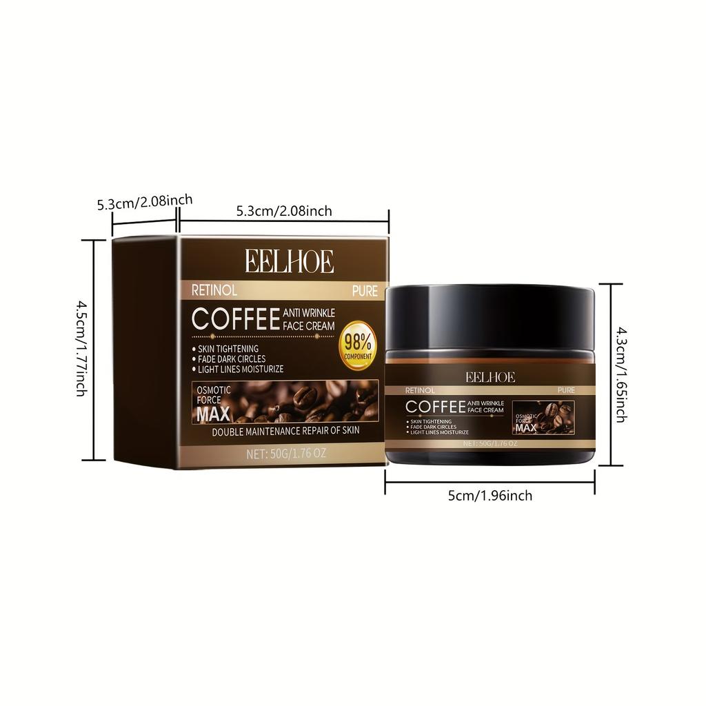 Retinol Coffee Cream Tightens Skin, Smooths Out Wrinkles, Dark Circles, Hydrates, and Makes The Skin Appear More Youthful.