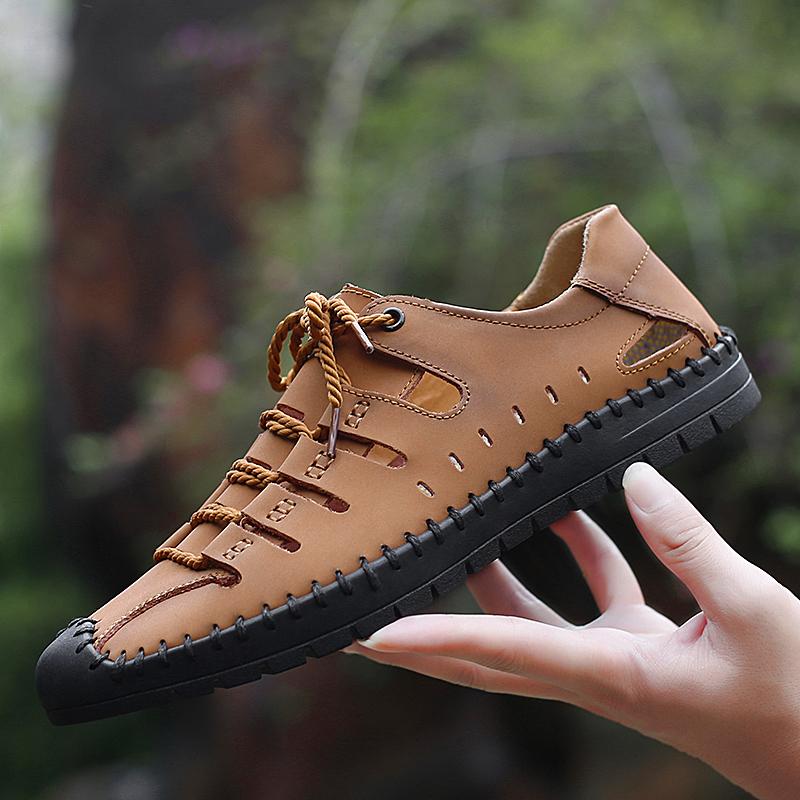 Summer Sandals Men Outdoor Hiking Shoes For Men Classic Casual Leather Sandals Male Large Size 47 Good Quality