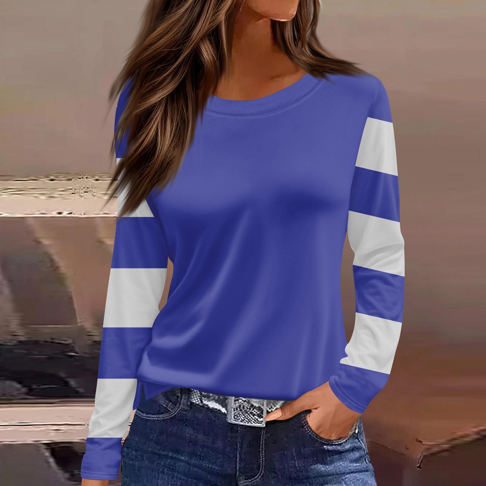 

Жіноча модна повсякденна повсякденна смужка в смужку з градієнтним принтом і круглим вирізом з довгими рукавами XL фіолетовий